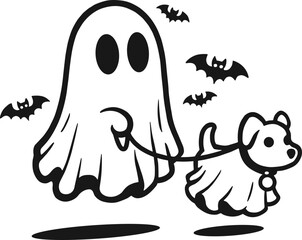 Ghost Walking dog SVG, Halloween Dog SVG, Dog Lover Svg, Halloween SVG