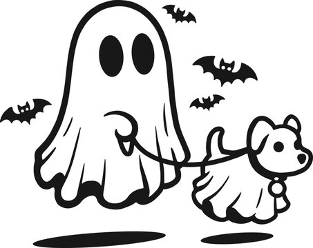 Ghost Walking dog SVG, Halloween Dog SVG, Dog Lover Svg, Halloween SVG