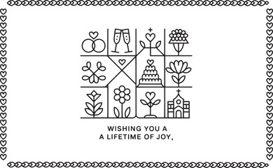 Fototapeta premium Minimal Line Icons Set – Romantic Love and Wedding Essentials for Modern Couples