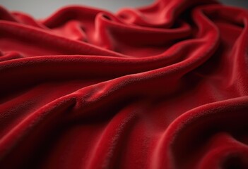 Obraz premium luxurious crimson velvet fabric draped fashionably neutral surface textured elegance textile artistry decor, design, home, pattern, contrast, material, softness
