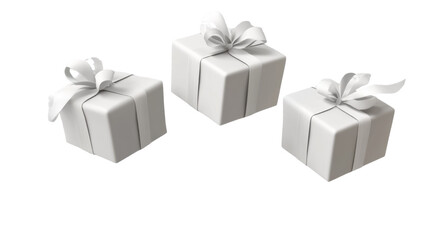 Obraz premium Flying four white gift box with ribbon 3d render icon isolated on white background 