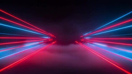 Red and Blue Laser Streaks in Dramatic Sci-Fi Foggy Space with Dynamic Light Effects - Powered by Adobe