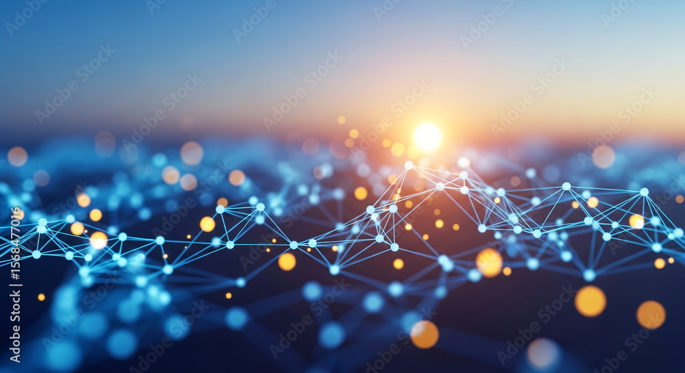 Poster abstract connection light and point. mesh molecule link system. internet of things, big data illustr