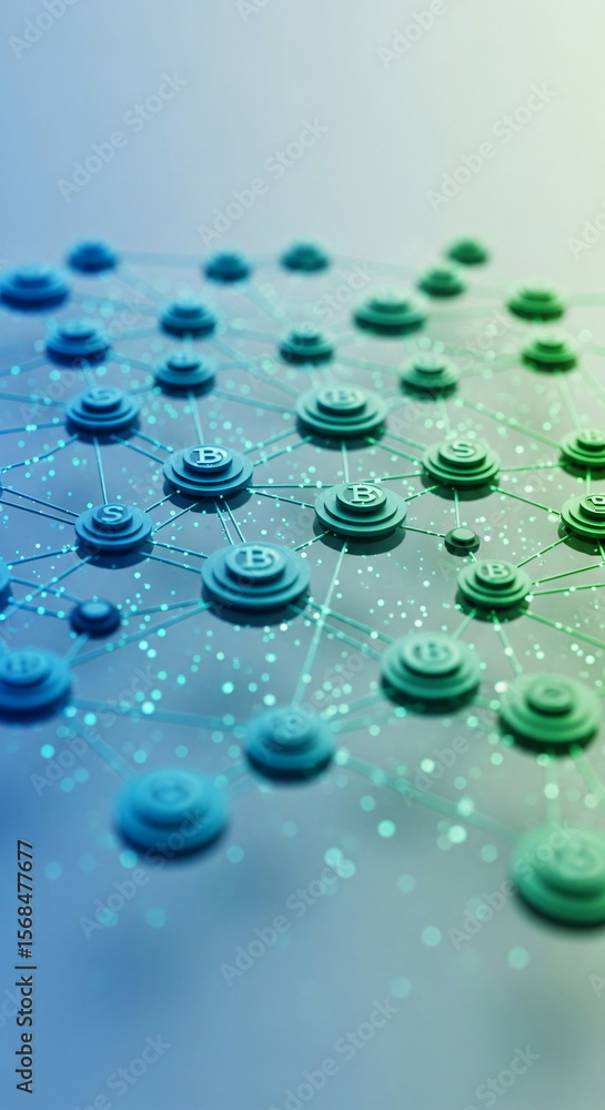 Poster abstract blue and orange digital network connections on dark background. technology grid for data pr