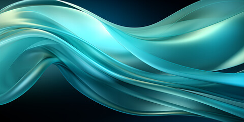 Obraz premium Dark Teal Abstract Wave Background. Smooth Flowing Liquid Shapes with Glossy Texture and Depth. Futuristic Gradient Layers for Tech, Design, and Presentation Use.