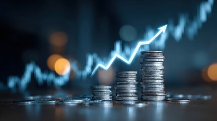 Growing investment stacks with upward trend graph representing financial growth