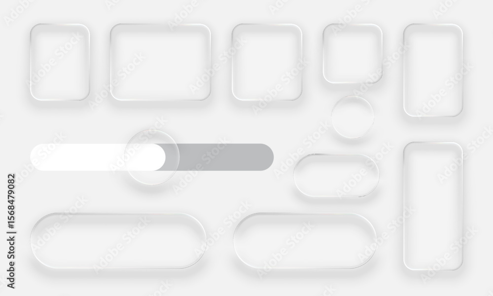 Poster Liquid glass vector neomorphism shapes for UI design. Blank 3D user interface elements. Abstract clean layout for web or mobile application background.