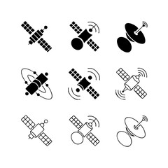 Nine Minimalist Orbiting Satellites Silhouette Set with Transparent Background space silhouettes