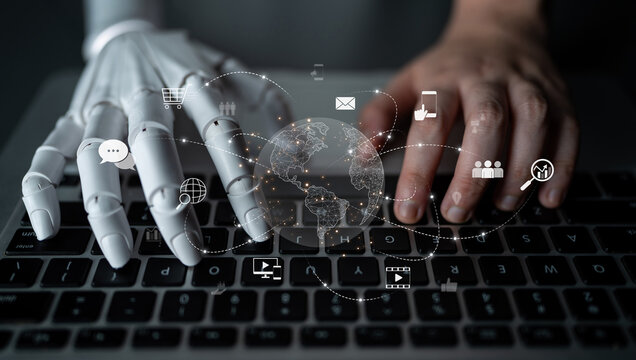 AI-assisted visualization of global communication network, showing data exchange, global connection, digital interaction, and communication network. Latch