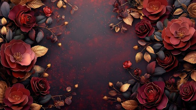 Luxurious arrangement of burgundy and gold flowers.