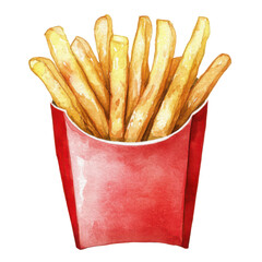 . French fries and ketchup watercolor illustration for gre subject