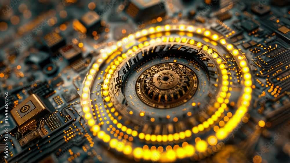 Poster a close-up shot of a circuit board featuring a clock component