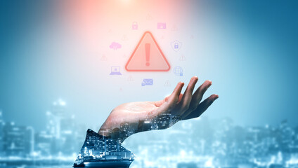 Cybersecurity threat alert protects data. Cyber security threat alert prevents access, alert warns...