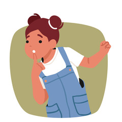 Inspirienced girl child cartoon character expressing curious emotion on face bubble portrait design