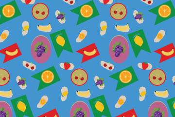 Modern Sticker Style Seamless Fruit Mix Pattern For Fabric , Posters , Digital Paper ,Wallpaper