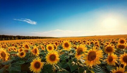 Obraz premium vibrant field of sunflowers under clear blue sky
