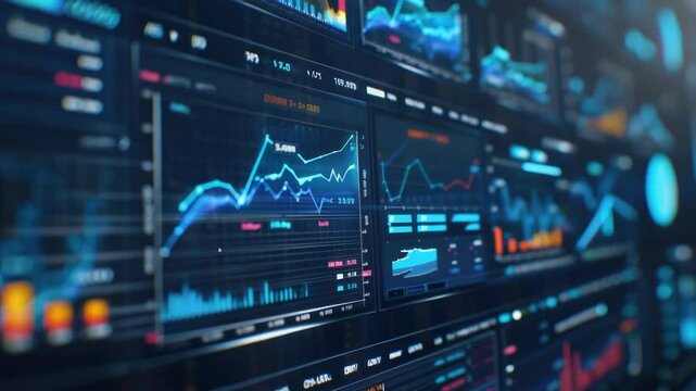 A close-up view of a computer screen displaying various graphs and data visualizations