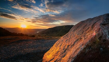 a striking image of a raw akik stone with natural textures and inclusions under a glowing sky