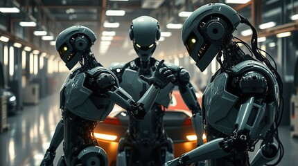 Fototapeta premium Robots assemble cars in luxury factory