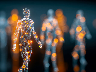 Futuristic digital human figures with glowing network connections