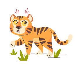 Cute surprised tiger character walking