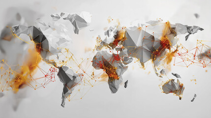 Abstract technology white background. Earth network with glowing nodes and net lines business connection of lines from nodes It is connected to endless nodes and represents the innovation of communica