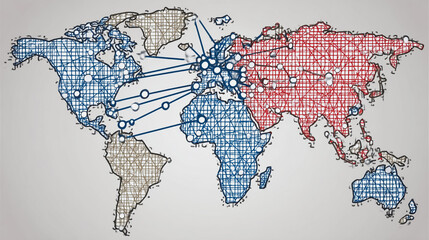 Abstract technology white background. Earth network with glowing nodes and net lines business connection of lines from nodes It is connected to endless nodes and represents the innovation of communica