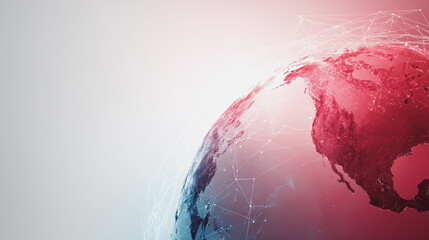 Abstract technology white background. Earth network with glowing nodes and net lines business connection of lines from nodes It is connected to endless nodes and represents the innovation of communica