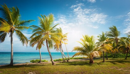 tropical palm tree landscape tropical oasis paradise palm trees ocean vacation relaxation getaway stock photo