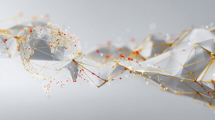 Abstract technology white background. Earth network with glowing nodes and net lines business connection of lines from nodes It is connected to endless nodes and represents the innovation of communica