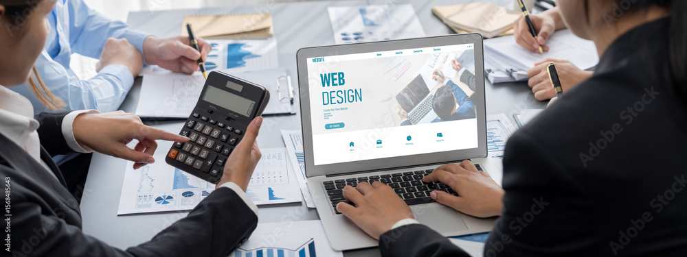 Poster business intelligence and data analysis concept. analyst team working on financial data analysis das