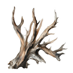 . Driftwood watercolor illustration isolated on transpare subject