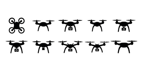 Drone Silhouette Icons for Quadcopter and Aerial View