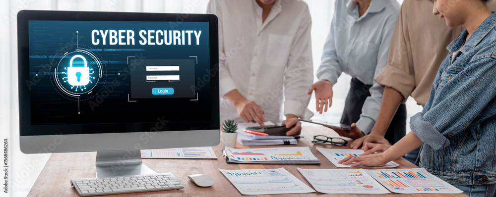 Aufkleber Cyber security system on computer screen protect private information brisk from hacker and cyber attack