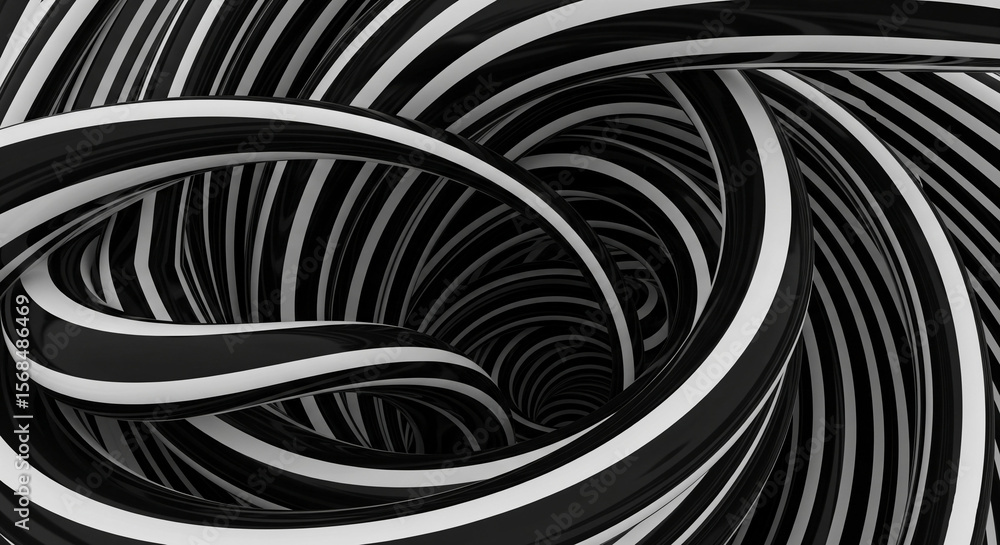Poster abstract image of black and white striped curves creating a vortex effect symbolizes depth, movement