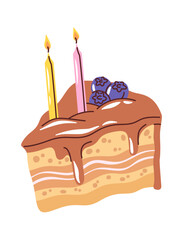 Blueberry chocolate birthday cake piece