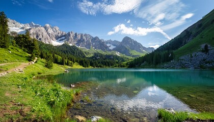 Fototapeta premium mountain lake summer landscape 1