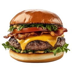 A cheeseburger isolated on a white background