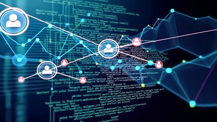 Animated technological background with data connection lines and user icons for technology concept - Powered by Adobe