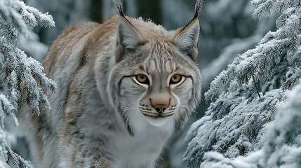   Close-up of Lynx in Winter Forest
