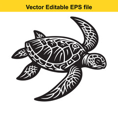 Monochrome Sea Turtle Illustration Artistic Tribal Inspired Design Aquatic Reptile Silhouette Swimming Gracefully In the Ocean