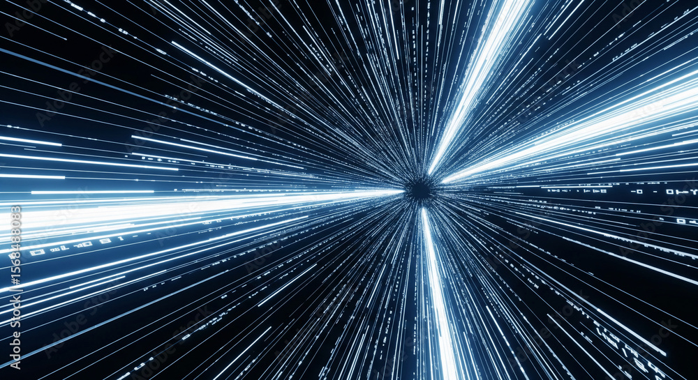 Poster abstract image of glowing blue lines converging at a central point, creating a dynamic and futuristi