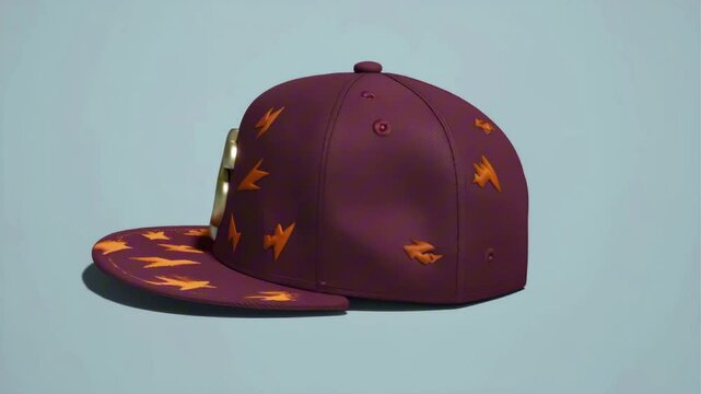 A snapback hat with a golden $ logo, comic lightning bolts, fashion rotation