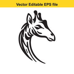 Stylized Giraffe Head Vector Design Animalistic Art for Tattoo or Print Detailed Black and White Giraffe Silhouette Illustration
