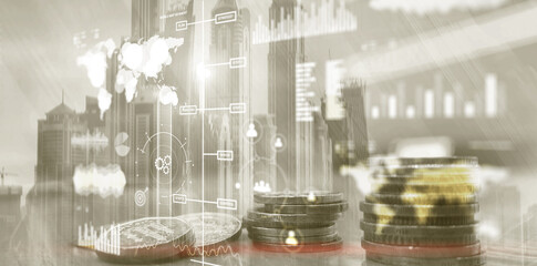 Business intelligence performance indicator KPI Analysis dashboard transparent blurred abstract...