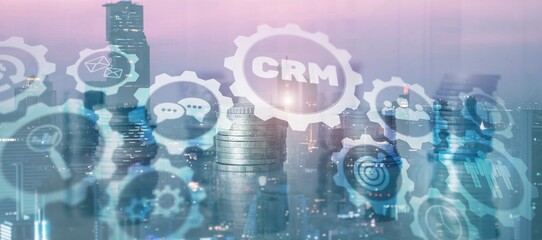 CRM Customer Relationship Management. Abstract Mixed Media background