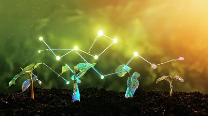 Growing plants with digital data connection, representing growth and technology - Powered by Adobe