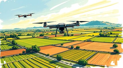 Drones Over Farmland Landscape.