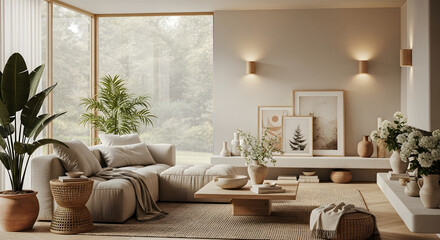 Serene Modern Living Room with Garden View