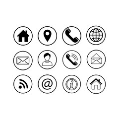 Business card contact information icons. Contact us icon - Phone, mail, fax, info, e-mail, support... vector. contact and web icons set. 
